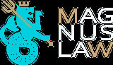 Magnus Law logo featuring a turquoise mythical seahorse creature with a crown holding a trident